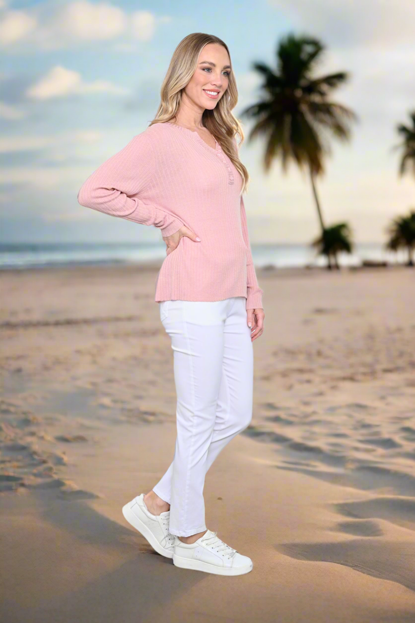 Long Sleeve Knit Top in Pink