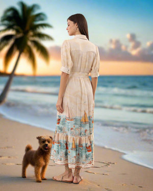 Button Down Maxi Dress in Horses & Resort Print