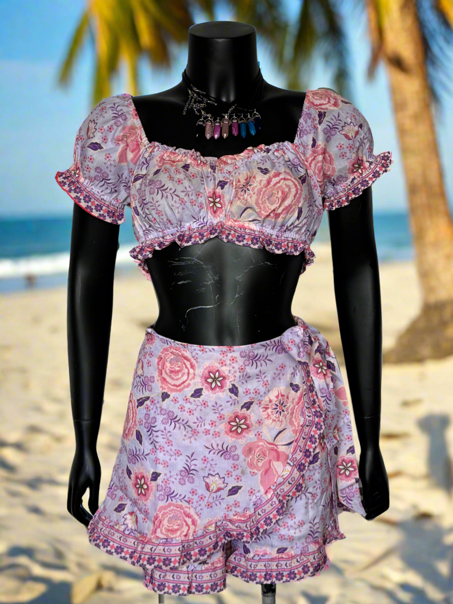 Bustier Top & Skort Set in Lilac Floral Print