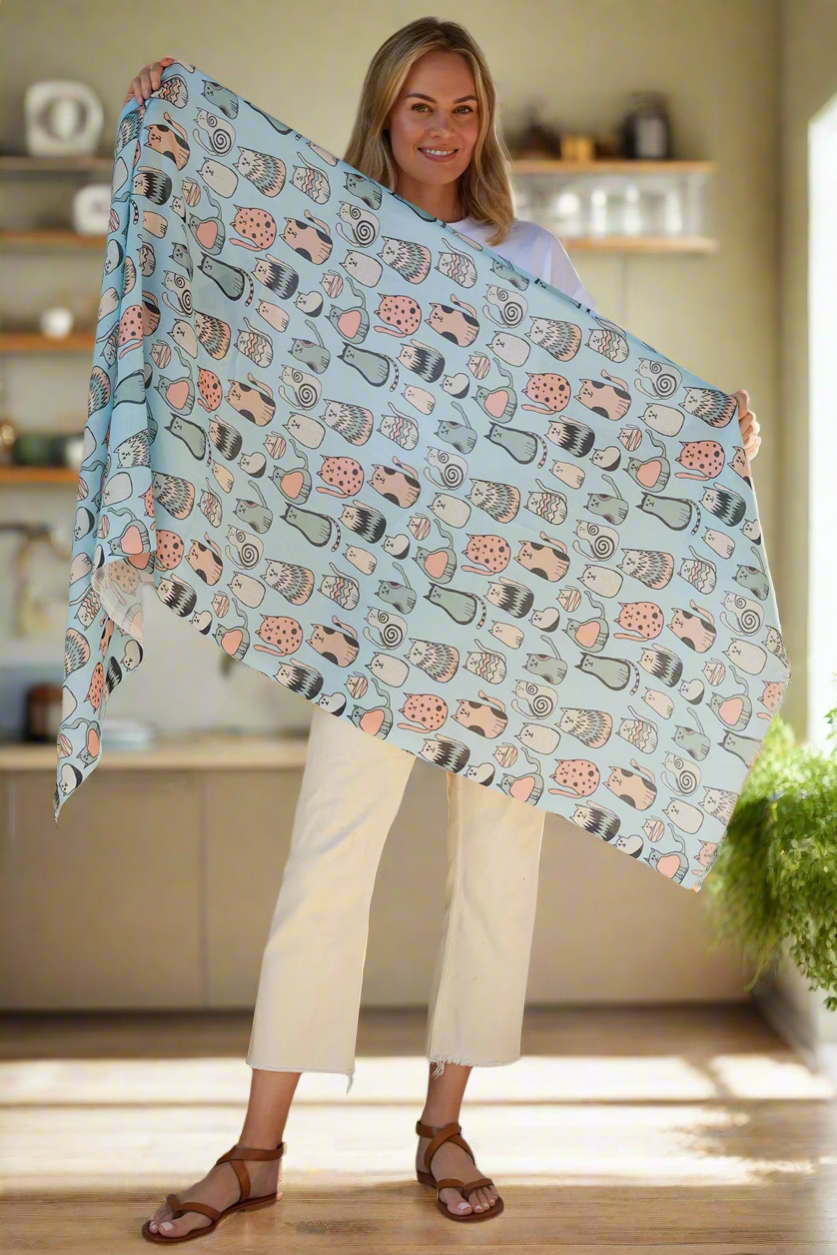 Cat Print Viscose Scarf