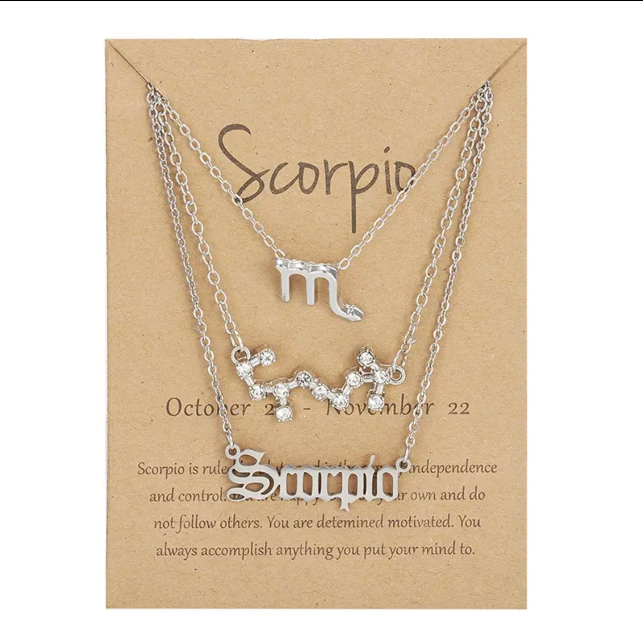 Scorpio Zodiac Necklace Triple Set Silver 