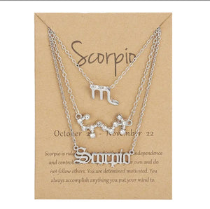 Scorpio Zodiac Necklace Triple Set Silver 