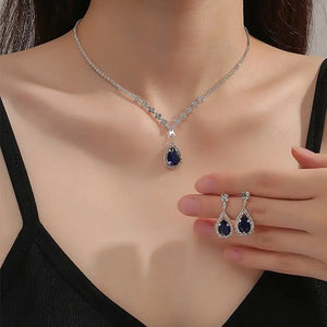 Blue Water Drop Earring & Necklace Set