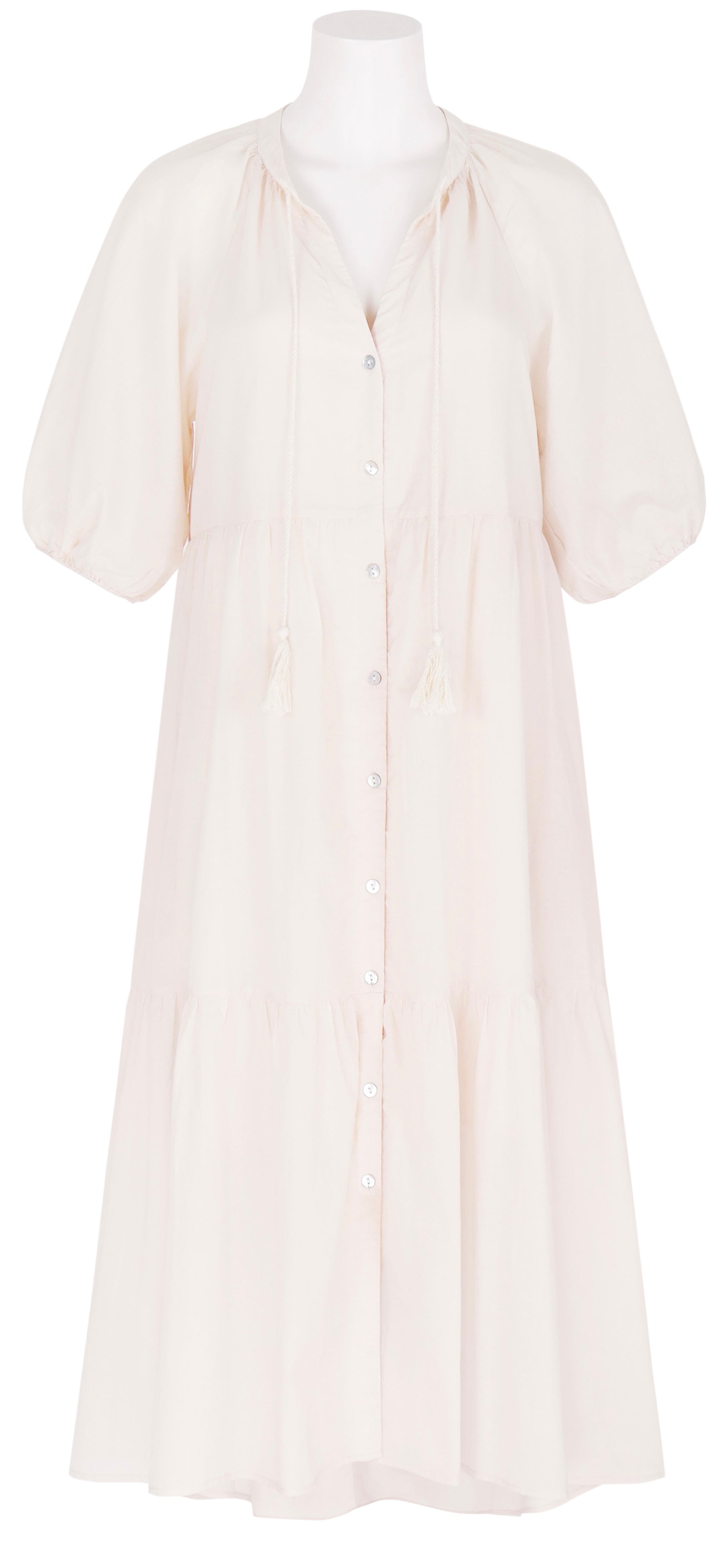 Short Sleeve Peasant Maxi Dress in Beige
