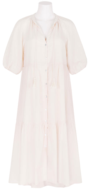 Short Sleeve Peasant Maxi Dress in Beige