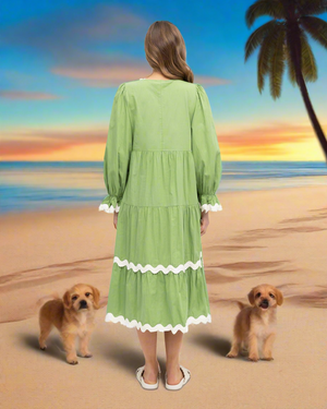 Long Sleeve 100% Cotton Maxi Dress in Green