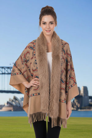 Faux Fur Trim Shawl