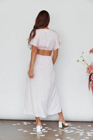 Capped Sleeve Twist Cutout Maxi Dress in Pink