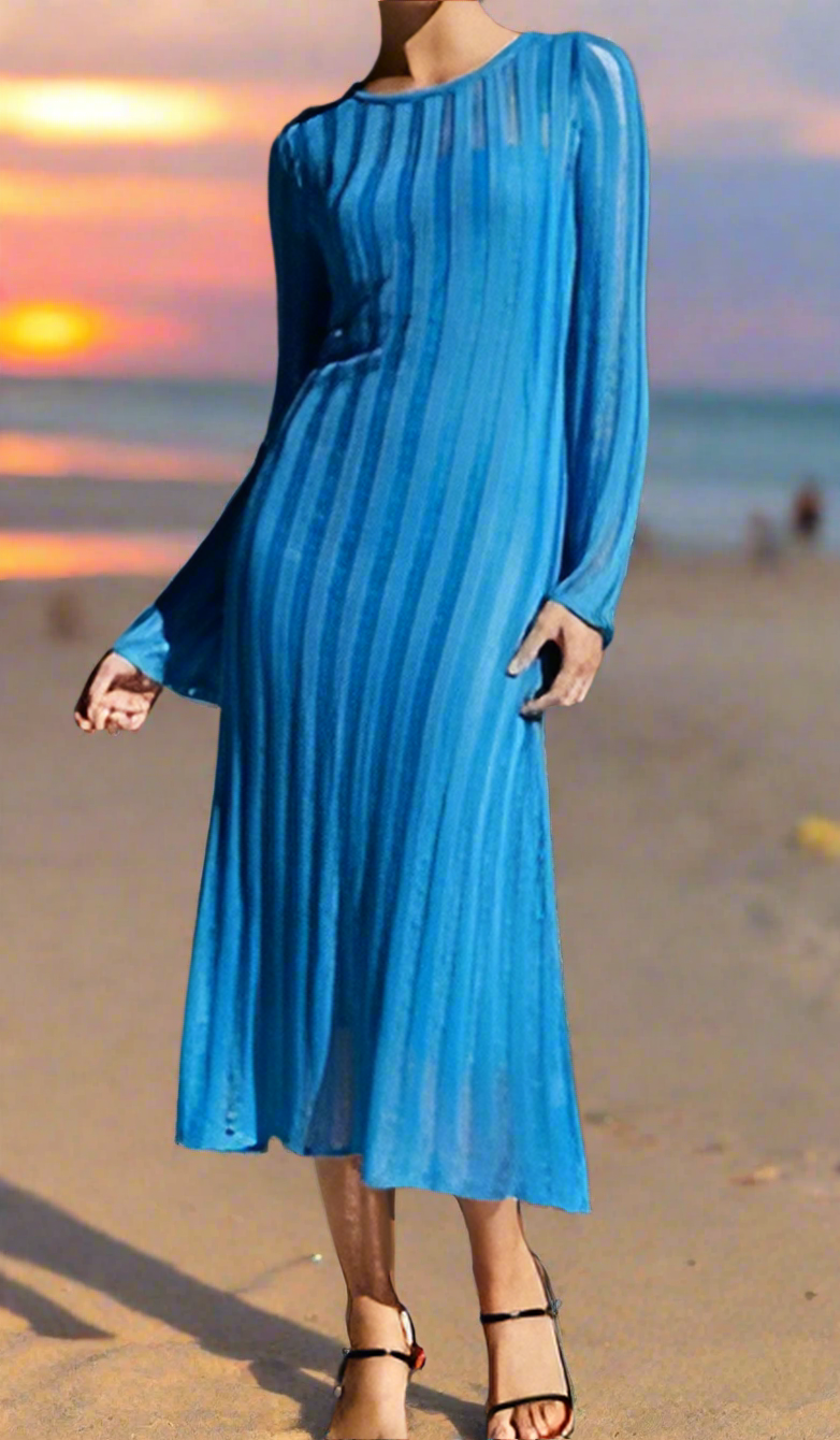 Long Sleeve Knit Maxi Dress / Beach Cover Up in Cobalt Blue