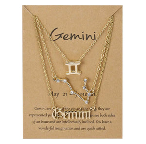 Gemini Zodiac Necklace Triple Set Gold 