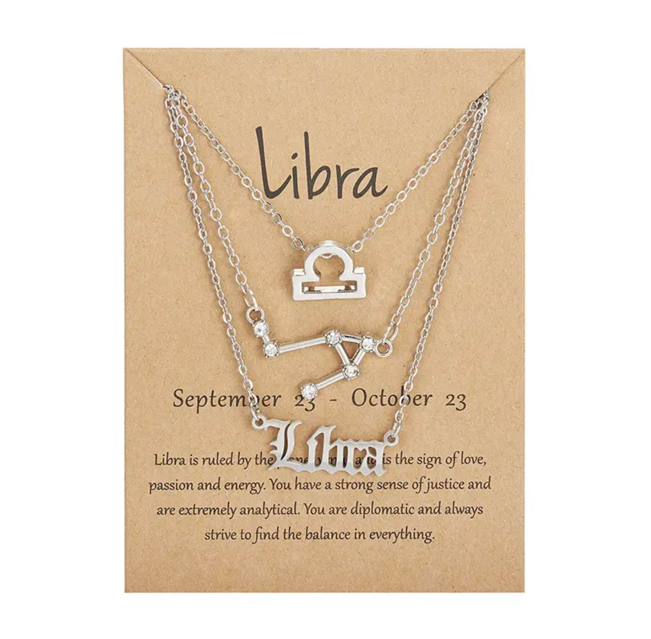 Libra Zodiac Necklace Triple Set Silver 
