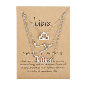 Libra Zodiac Necklace Triple Set Silver 