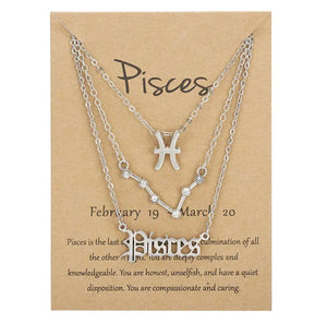 Pisces Zodiac Necklace Triple Set Silver 