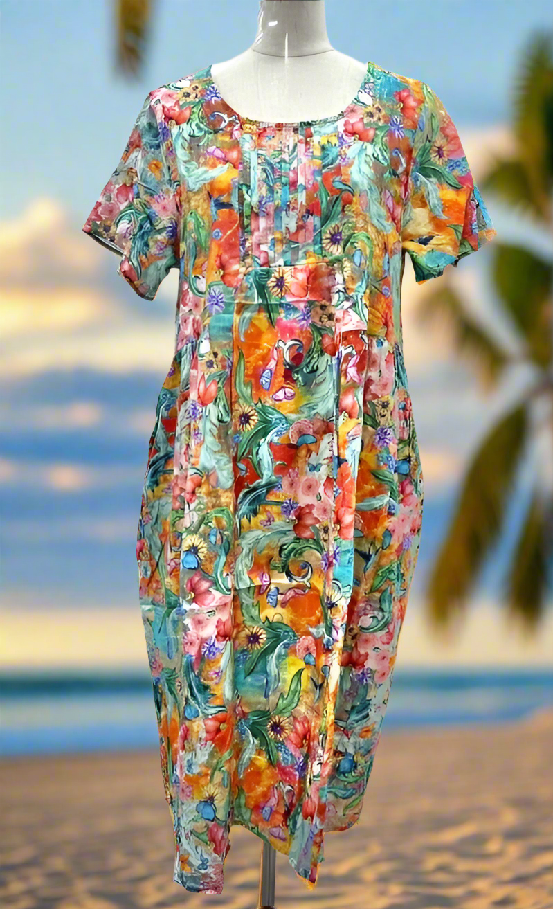 100% Cotton Tunic Dress in Multi Floral Print