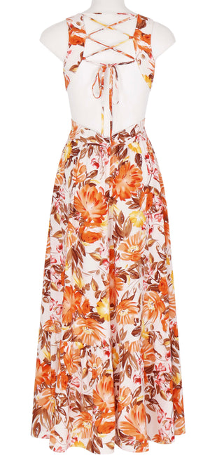 Backless Cutout Maxi Dress in Autumn Floral Print