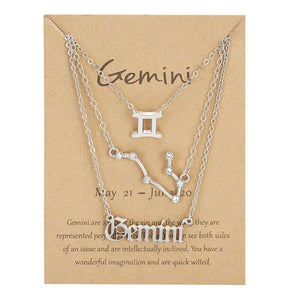 Gemini Zodiac Necklace Triple Set Silver 