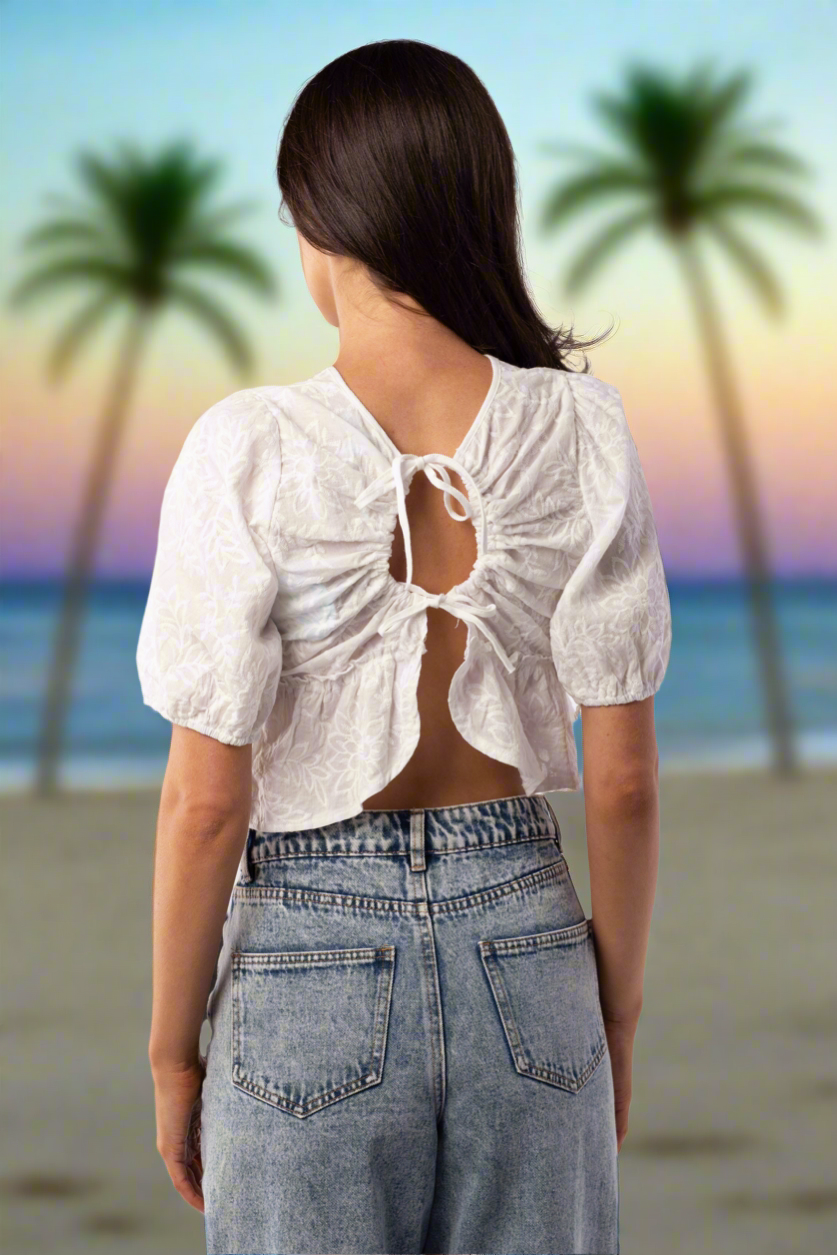 Short Sleeve Baby Doll Crop Top in White