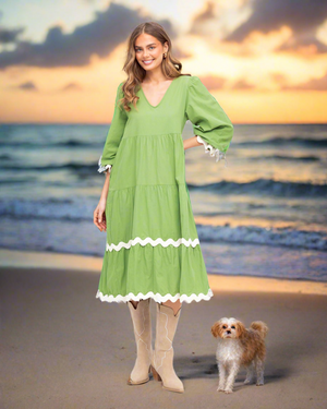 Long Sleeve 100% Cotton Maxi Dress in Green