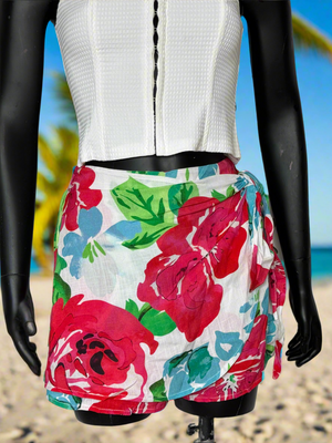 Self-Tie Front Skorts in Floral Print