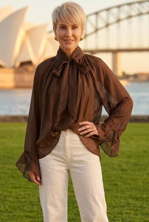 Charli Ruffed Tie-Neck Blouse