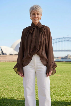 Charli Ruffed Tie-Neck Blouse