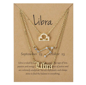 Libra Zodiac Necklace Triple Set Gold 