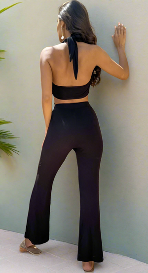 Halter Top & High Waist Pant Set in Black