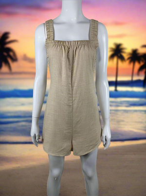 Boho Cotton Linen Romper in Beige