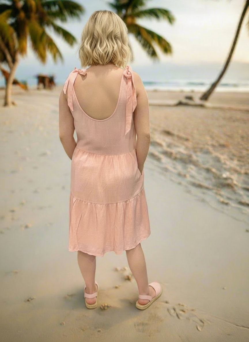 Self-tie Baby Doll Dress in Pink