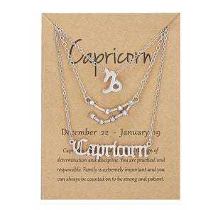 Capricorn Zodiac Necklace Triple Set Silver 