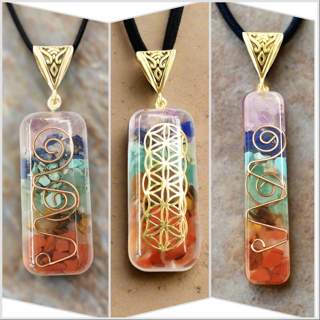 Chakra Gemstone in Resin Pendant Necklaces