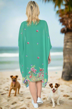 Chiffon Kaftan Dress in Green Floral