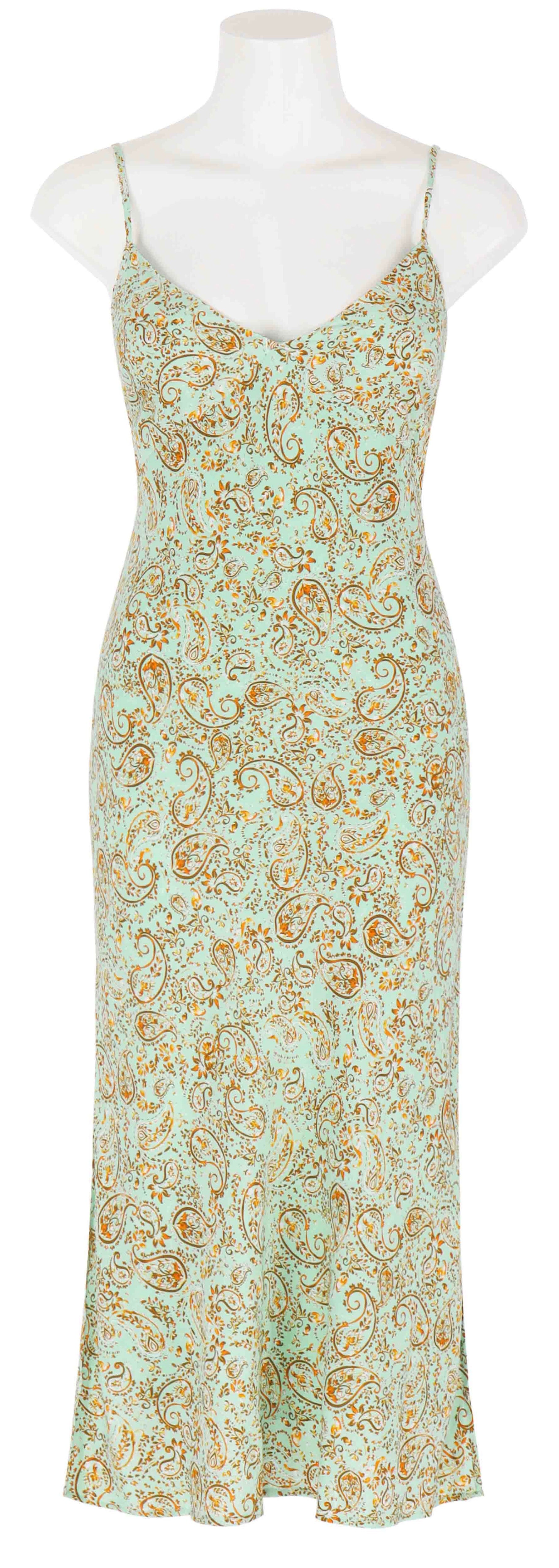 Classic Slip Maxi Dress in Green Paisley Print