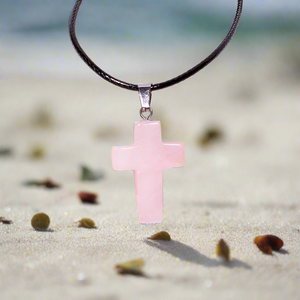 Cross Gemstone Pendant Necklace in Rose Quartz