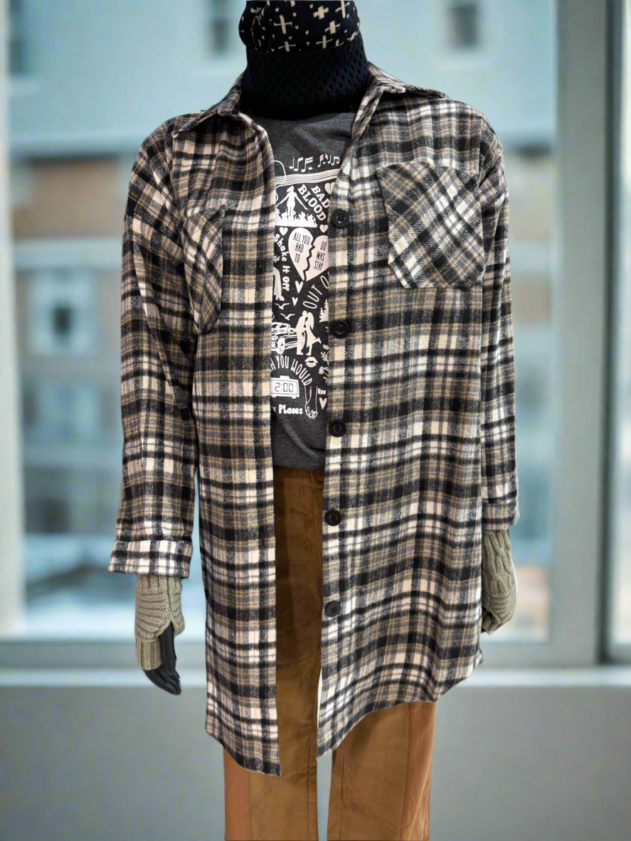 Shacket in Black Plaid