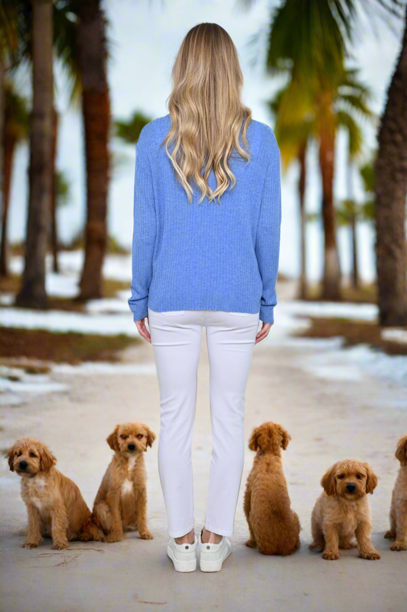 Long Sleeve Knit Top in Light Blue
