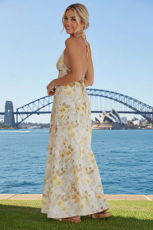 Sunny Sunflower Halter-neck Maxi Dress