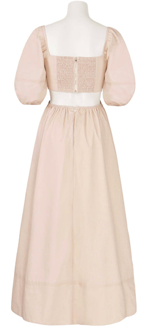 Short Sleeve Square Neck Maxi Cutout Dress in Beige