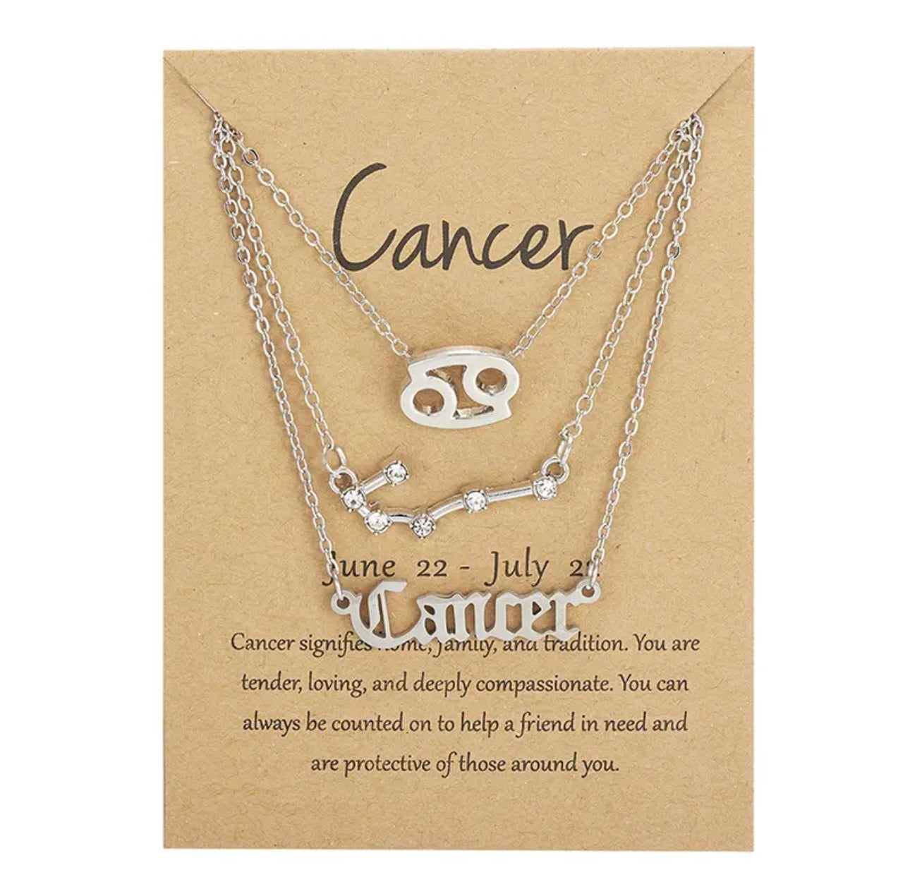 Cancer Zodiac Necklace Triple Set Silver 