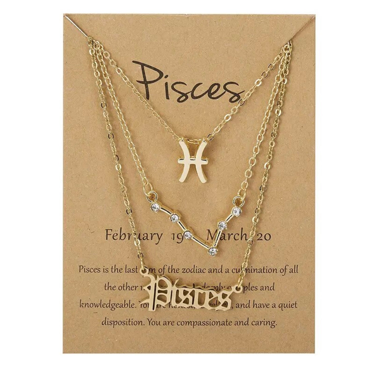 Pisces Zodiac Necklace Triple Set Gold 