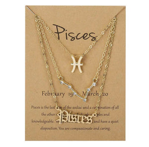 Pisces Zodiac Necklace Triple Set Gold 