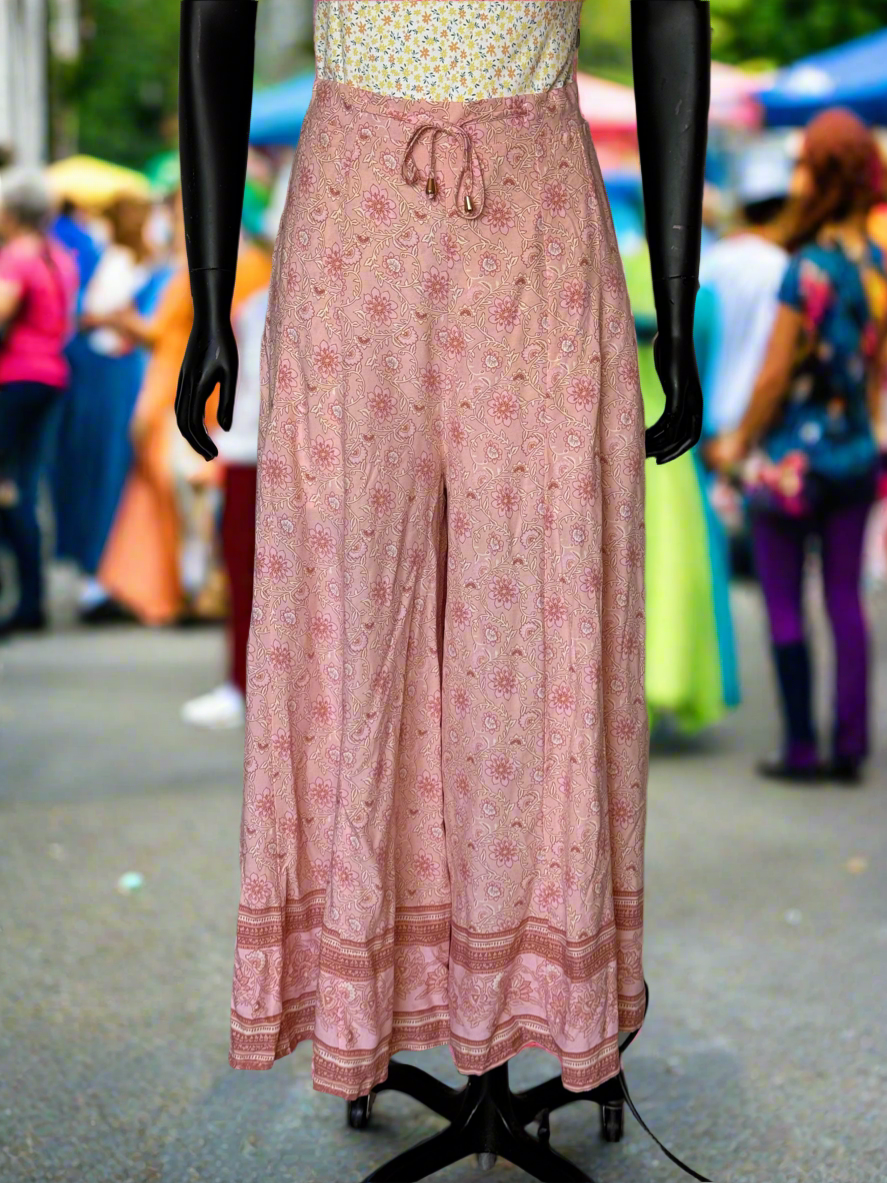 Boho Palazzo Pants in Pink Floral