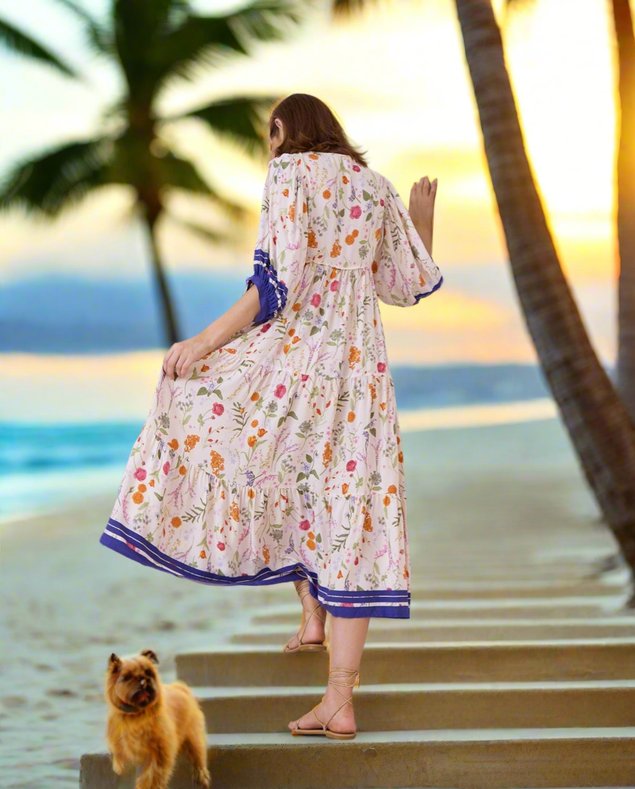 Autumn Boho Maxi Dress in Floral Print