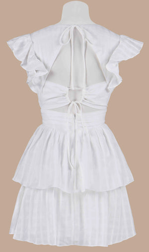 Two Tiered Ruffle Dress in White