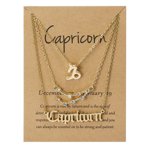 Capricorn Zodiac Necklace Triple Set Gold 
