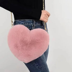 Heart Shaped Fluffy Crossbody Bag