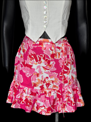 Pink Print Mini Skirt with Pockets