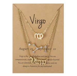 Virgo Zodiac Necklace Triple Set Gold 