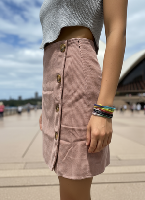Corduroy Mini Wrap Skirt in Dusty Pink