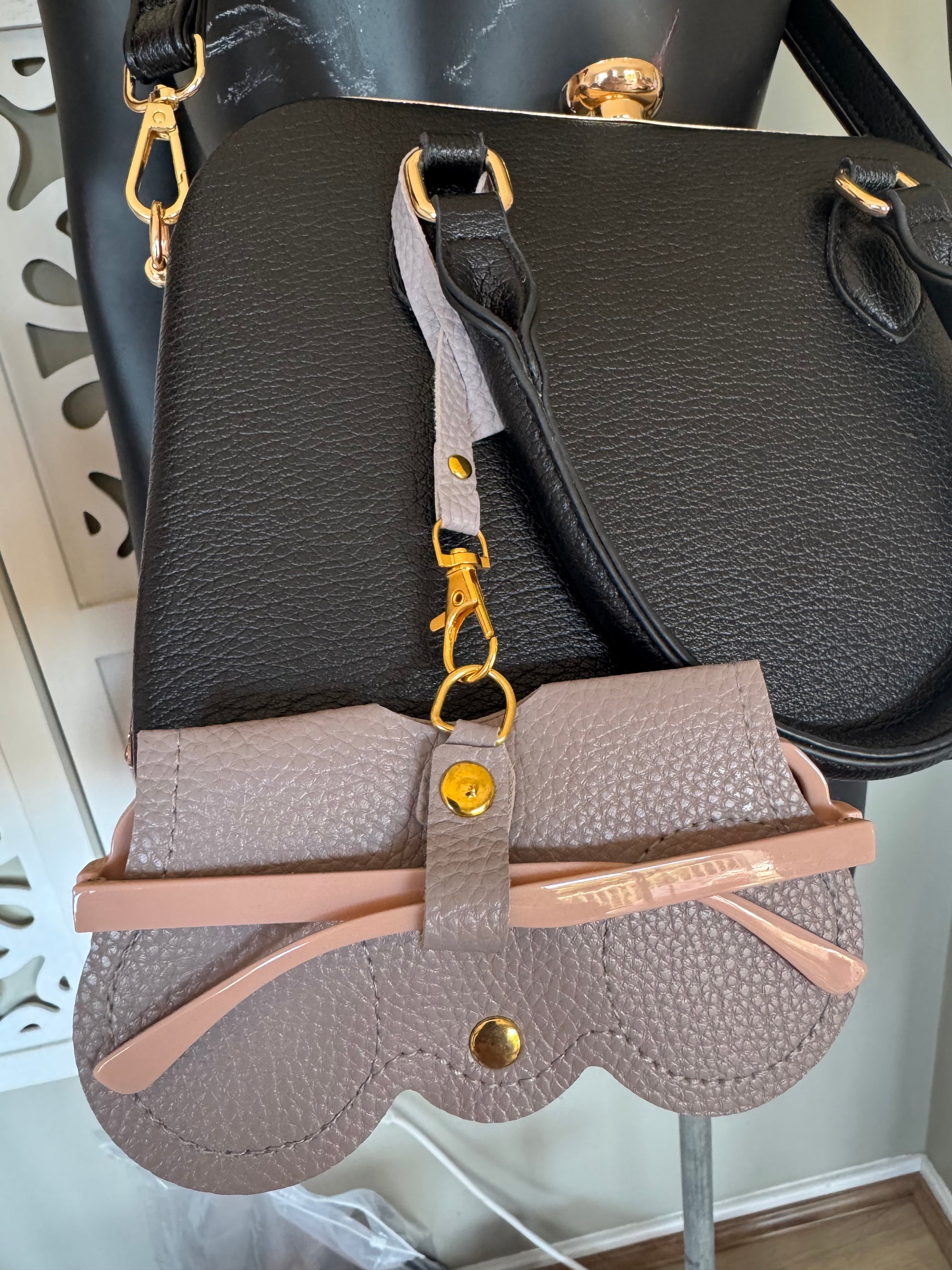 Faux Leather Clip On Eyewear Case in Grey